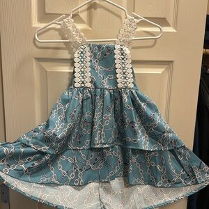 Hermes style dark-teal and silver girls dress size US 6